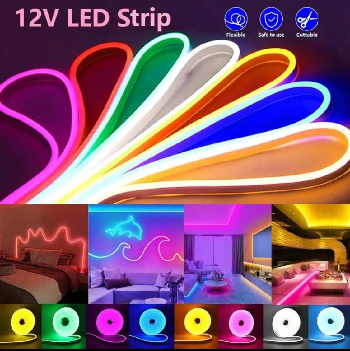 12V DC Neon Strip Light - 5m