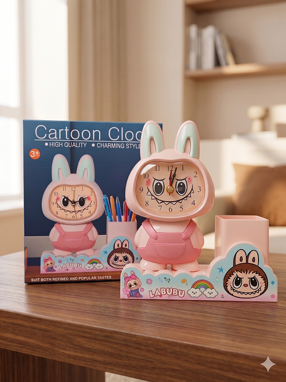 Labubu Cartoon Clock & Pen Holder - HD3440